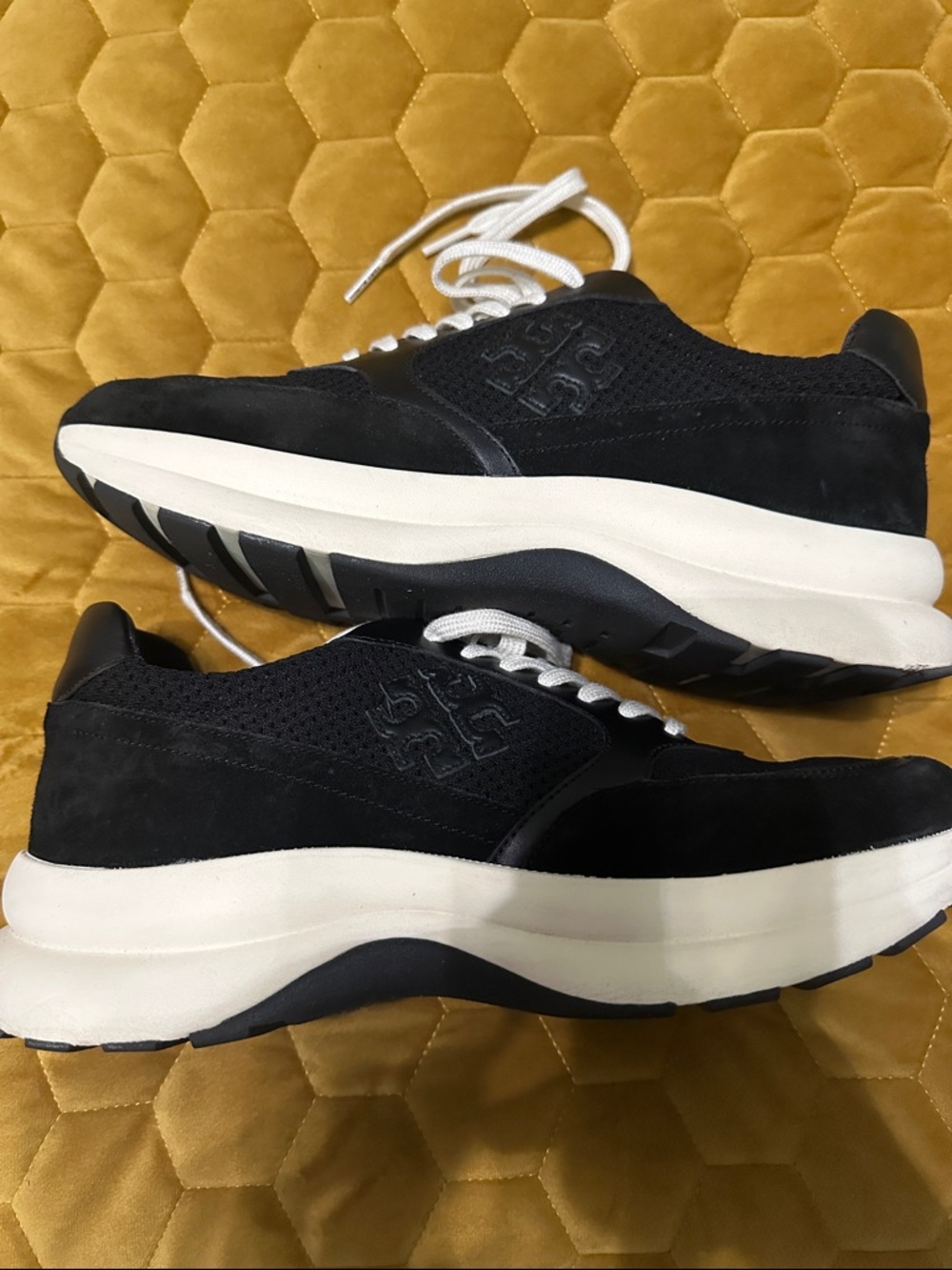Tory Burch Black and White Men's Platform Lace-Up Sneakers